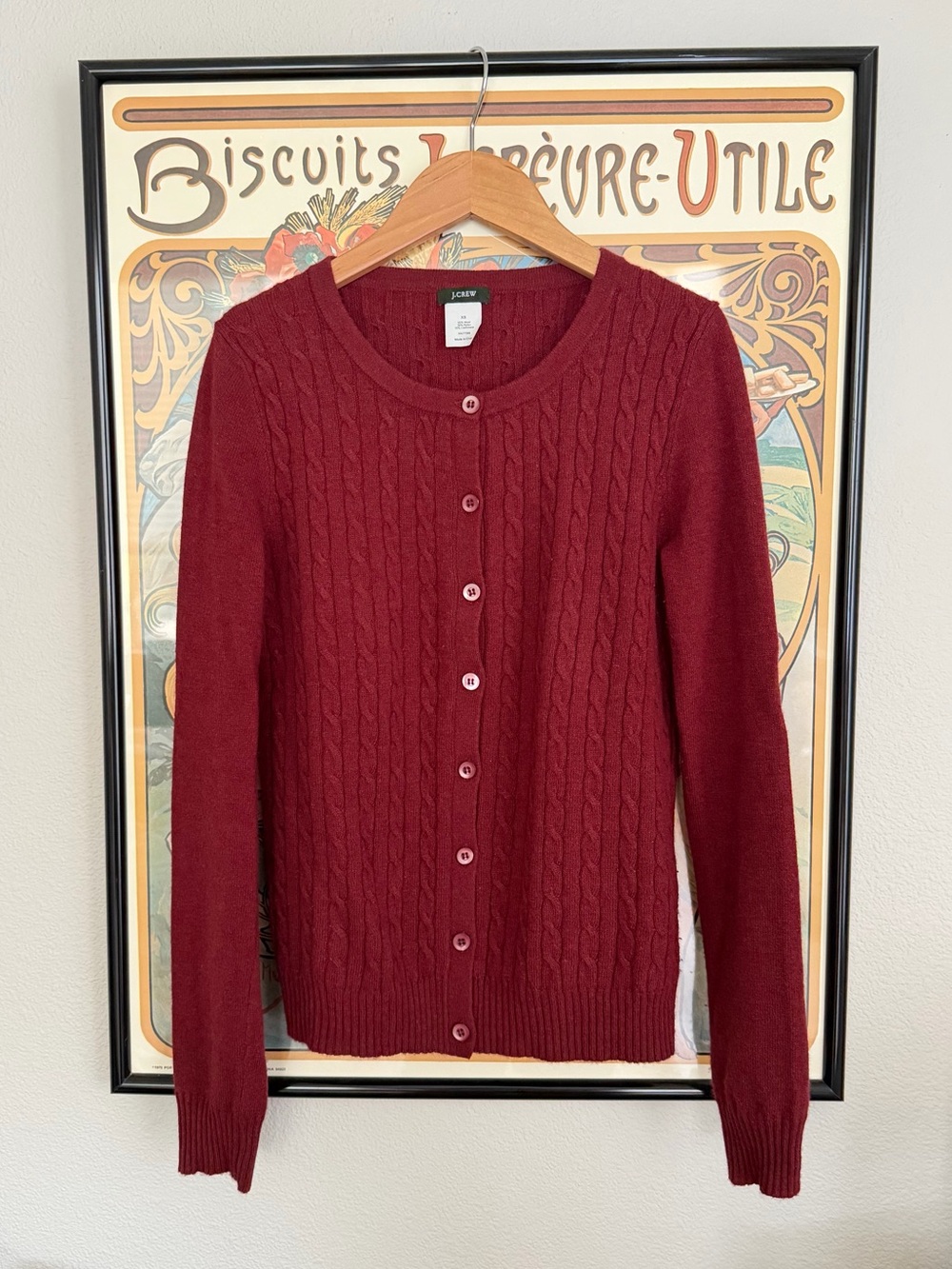 J. Crew Women's Cable-Knit Wool Blend Cardigan, Burgundy - XS